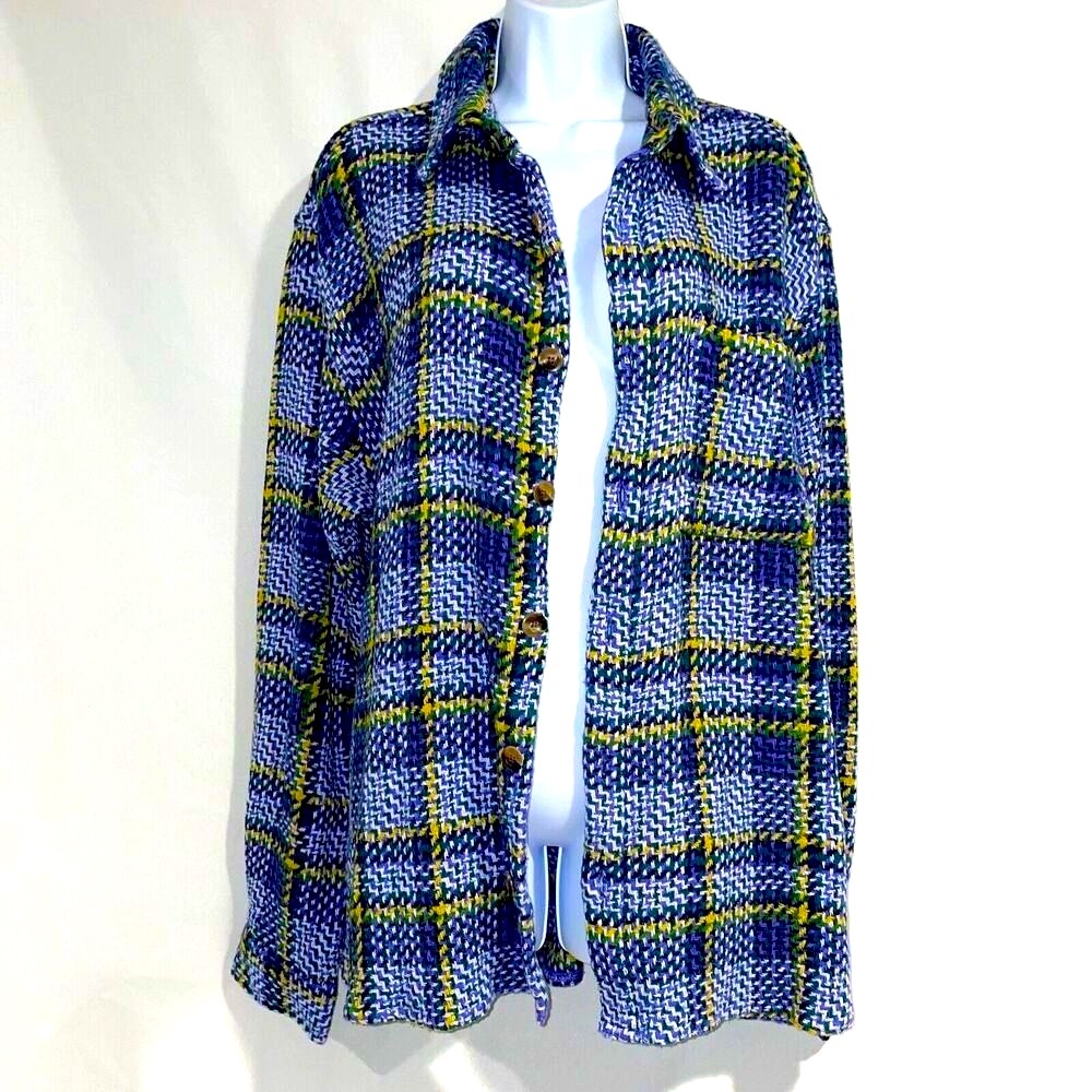 Urban Outfitters Blue Purple Plaid Tartan Button Up Long Sleeve Flannel Jacket M